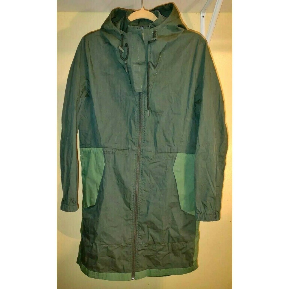 Lacoste Wind Rain Jacket Hooded Women Green Size 6 US 36 EU Longline Coat F0991